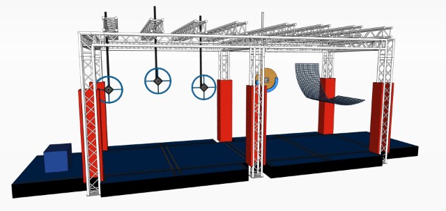 Ninja Warrior event frame L on a white background with the price information. 3D Sportanlagen turns your sports event into an unforgettable experience for all kinds of participants in various levels of difficulty.