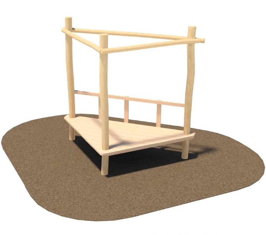 Podest Eck element of the ninja Playground - A corner wooden structure with a suspended walking surface, ideal for creating non-linear ninja courses.