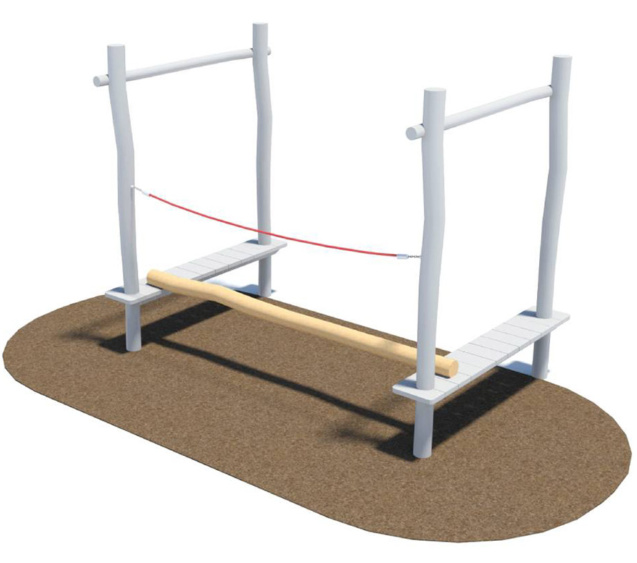 Wooden balance beam with red rope handrail - Part of the 3D Ninja playground setup